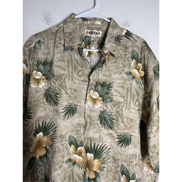 Vintage Campia Moda Men’s Short Sleeve Hawaiian Shirt Beige Hibiscus Size M - Picture 2 of 8